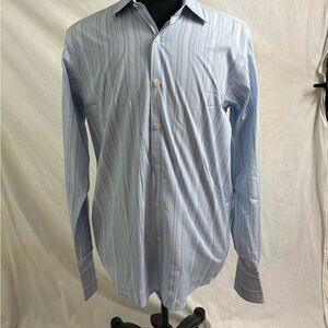 Charles Tyrwhitt Men French Cuff Blue White Stripe Dress Shirt 16/36